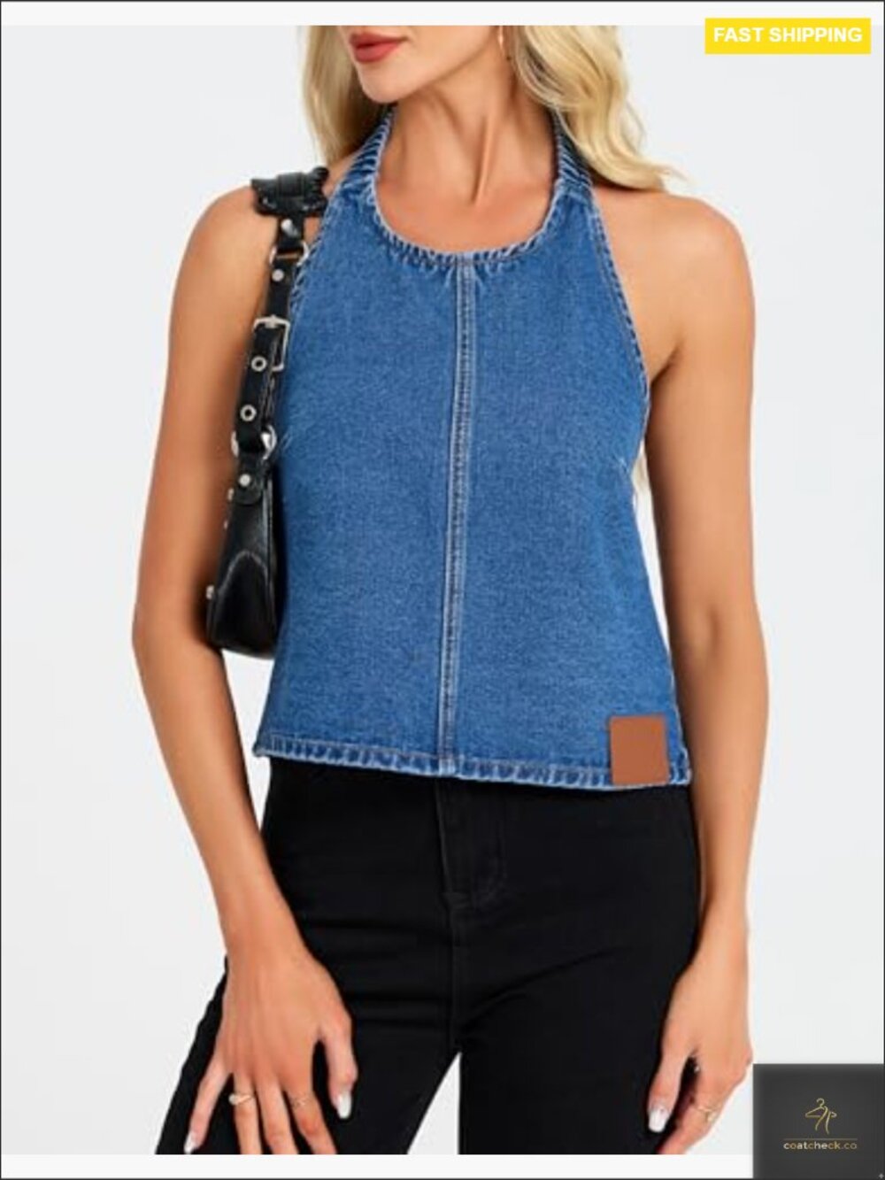 Halter Denim Vest Sleeveless Open Back Y2K Western Waistcoat Crop Jean Top Party - Picture 2 of 7